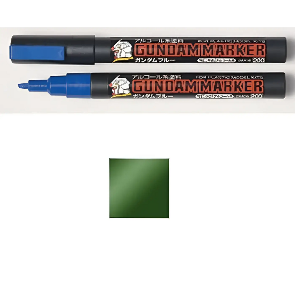 Gundam Marker GM-18 blå med svart kåpa, grön bläckprovsfläck