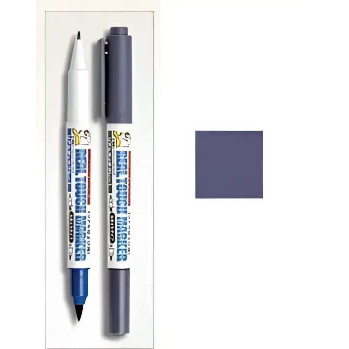 Gundam Marker GM-401 med vit kropp, blå keps och grå variant för perfekta detaljer