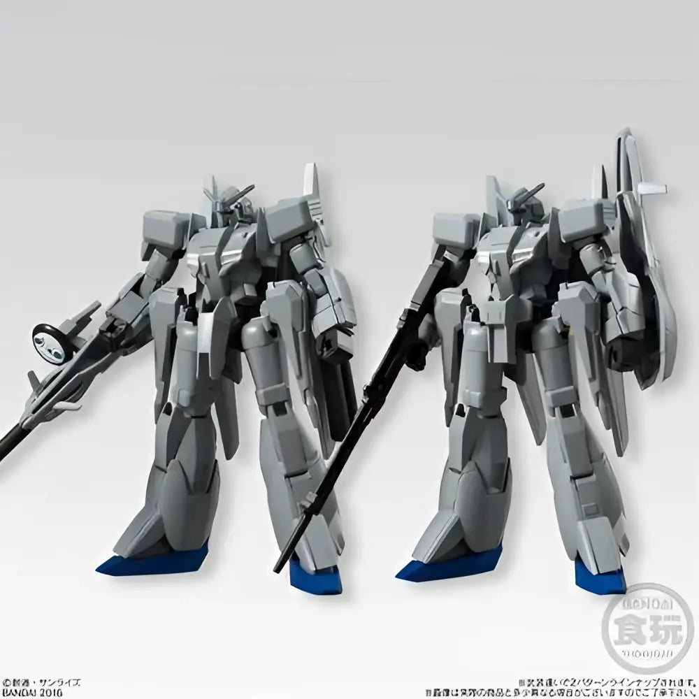Grå och svarta plastfigurer av Gundam Universal Unit S.2 (10) med blå fotplattor