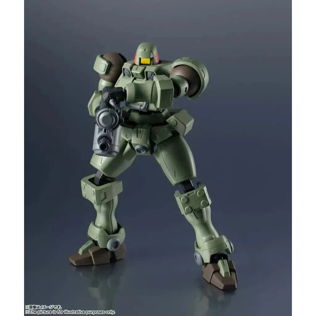 Olivgrön och brun plastmodell av Gundam Universe OZ-06MS Leo med detaljerad rustning