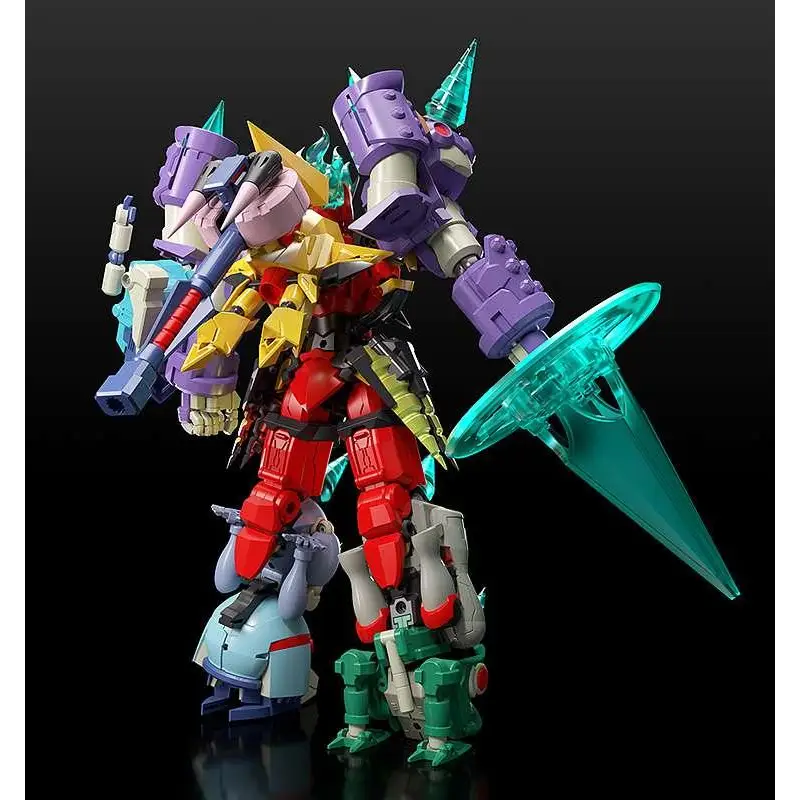 Vibrerande multicolored Gurren Lagann Gattai Infinite Combiner-robot med lila, röd, gul och grön plastpansar