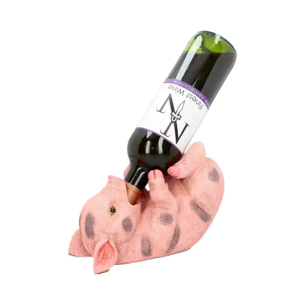 Rosa gris keramikkfigur med vinflaska och fläckar