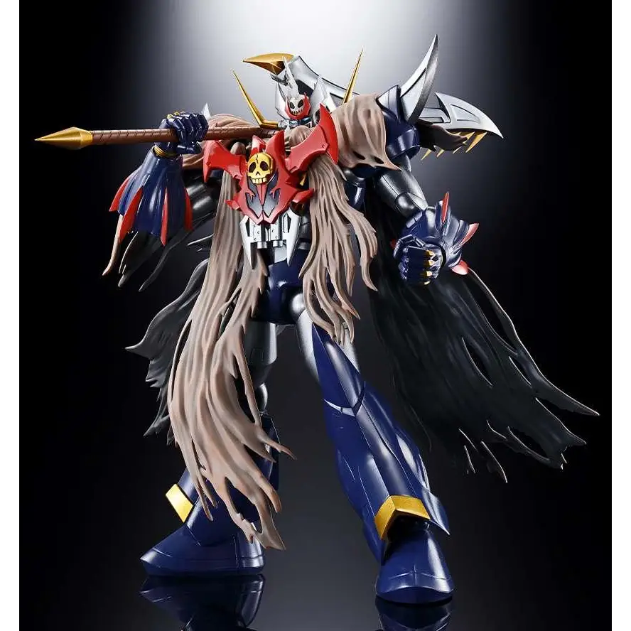 Gx-102 Mazinkaiser SKL-figur: blå och röd rustad robot med beige hår, gulddetaljer och skallemblem