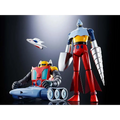 Röd och gul robotfigur med silver rustning, blå accenter och borrarm från Gx-91 Getter 2+3-set