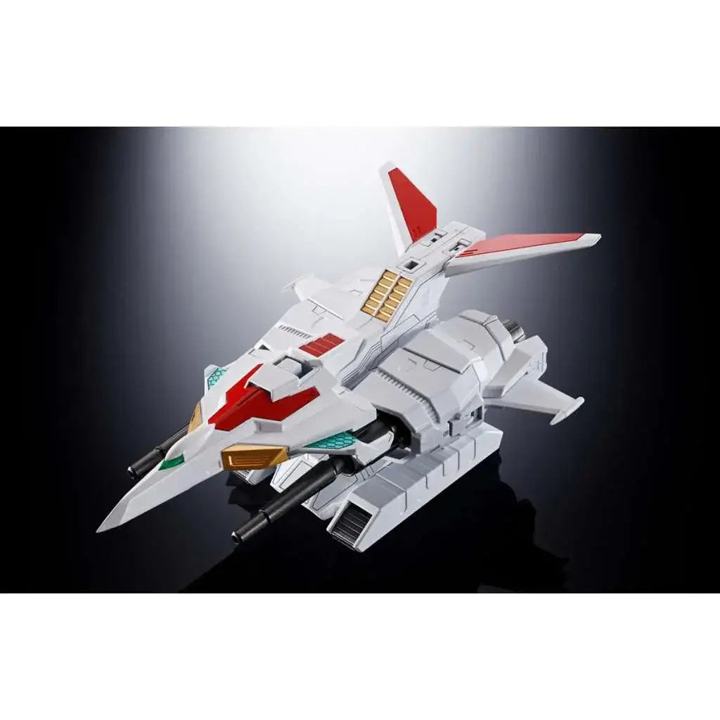 Vit svart och röd plastmodell av VF-1S Exia från Macross i GX-96 Getter Go Armriser