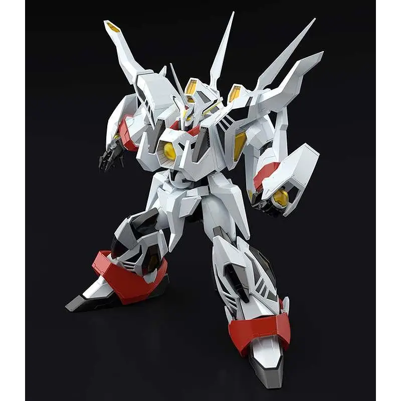 Vit plastmodell av Hades Project Zeorymer Moderoid MK: vit-röd mecha-robot med guldaccenter