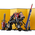 Röd och svart pansrad robot Mazinkaiser Haou med gulddetaljer på tronbas