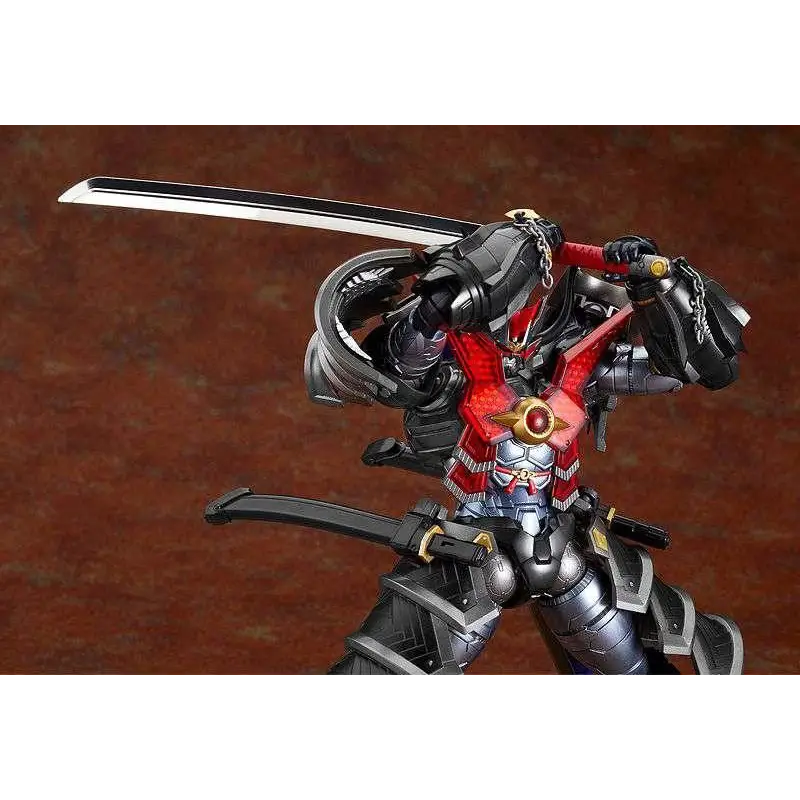 HAGANE WORKS Mazinkaiser Haou-actionfigur i svart-röd rustning med guld, svärd över axeln
