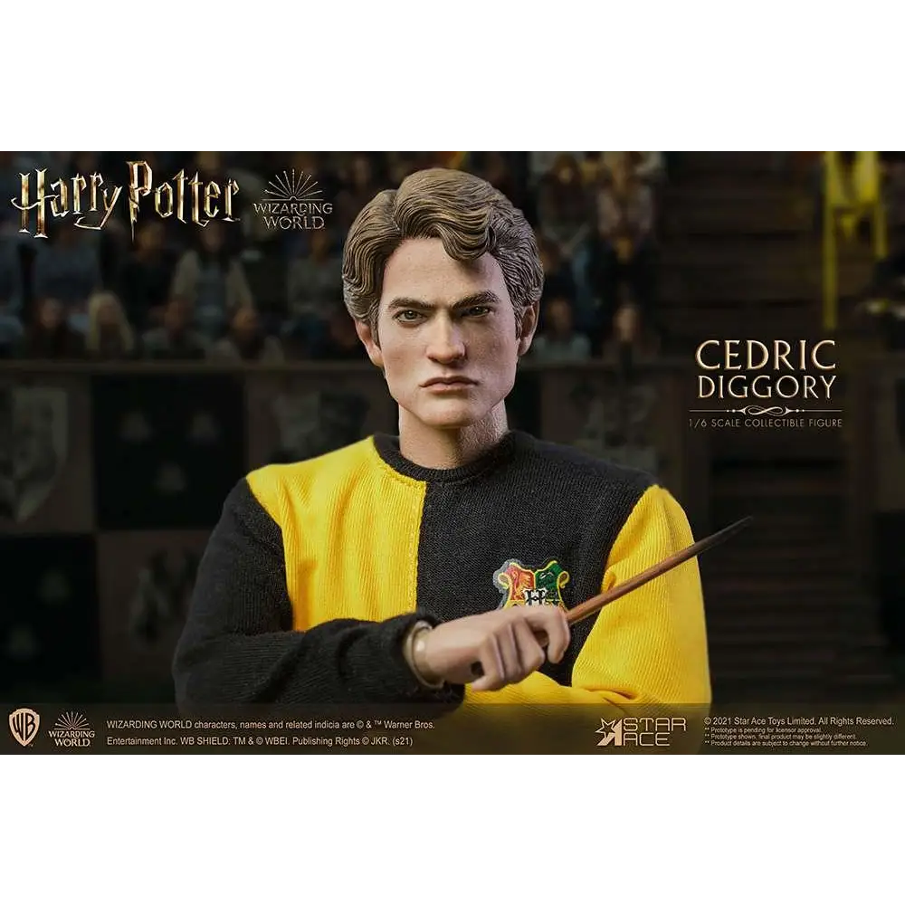 Cedric Diggory 1/6 actionfigur i Hufflepuff Quidditch-tröja med trollstav