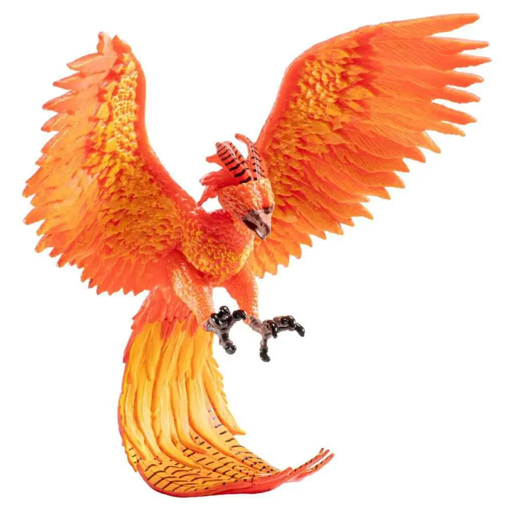 Vibrant orange och gul plastfågel Fenix-figur med detaljerad fjädertextur från Harry Potter Fawkes-diorama