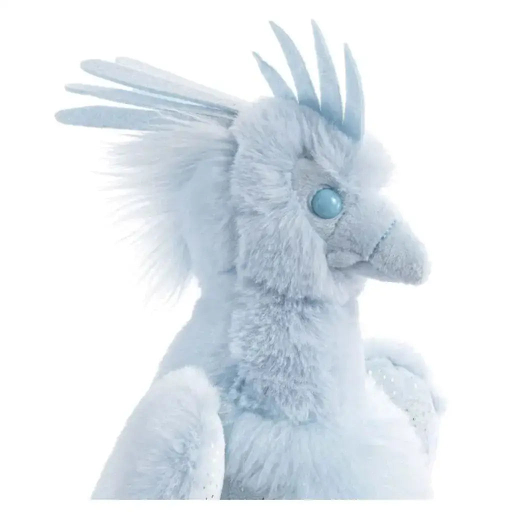 Vit fluffig vit fågel med taggig tofs och blå ögon, Harry Potter Fenix Patronus