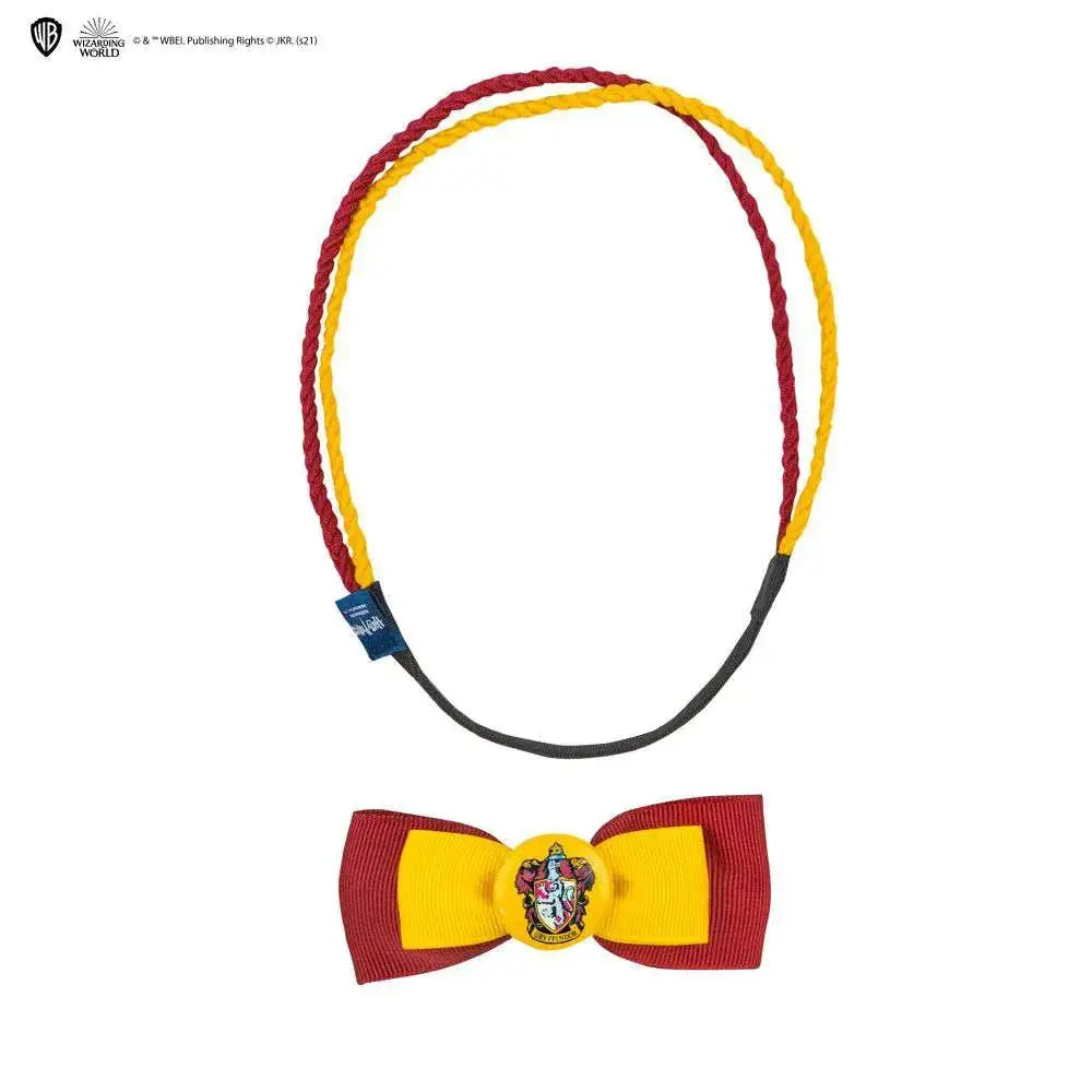 Rött och gult flätat Gryffindor-huvudband med matchande rosett och klips