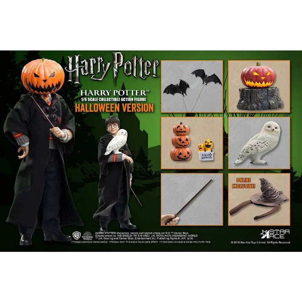 Halloween-Harry Potter 1/6-samlarfigur med pumpahuvud, svart mantel och trollstav