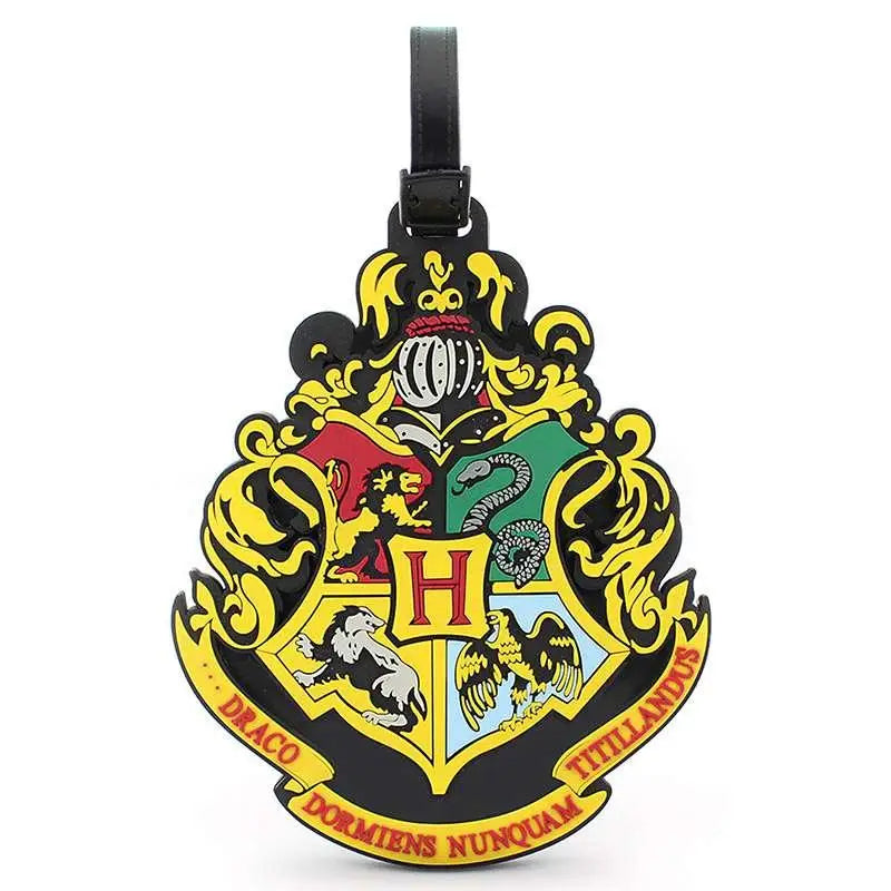 Vibrerande Hogwarts-vapen bagagetagg med husemblem i starka färger