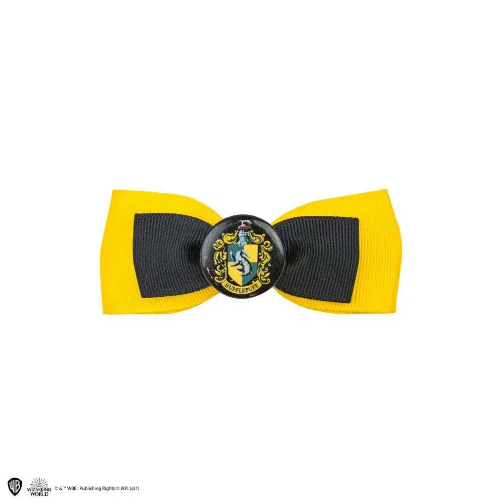 Gulsvart rosett med Hufflepuff-emblemknapp från Harry Potter