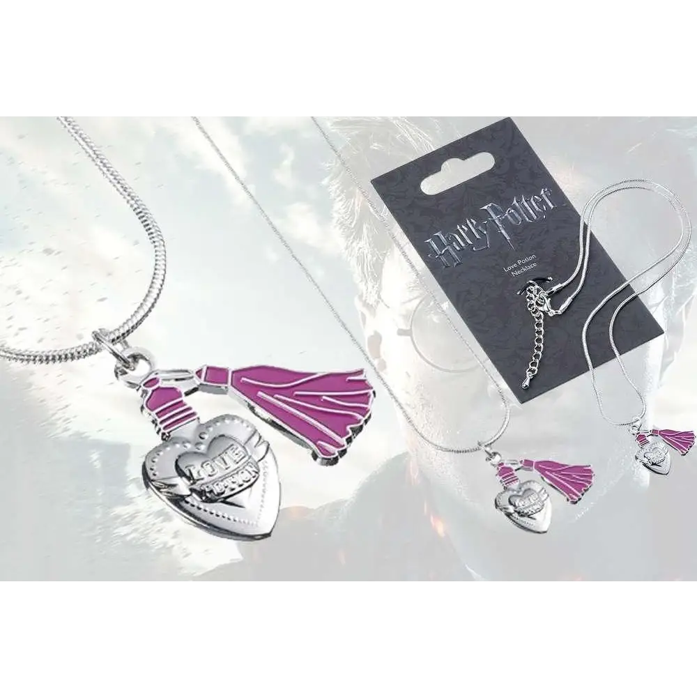 Silvrigt och lila Harry Potter kärleksdryck halsband med hjärtformat lås