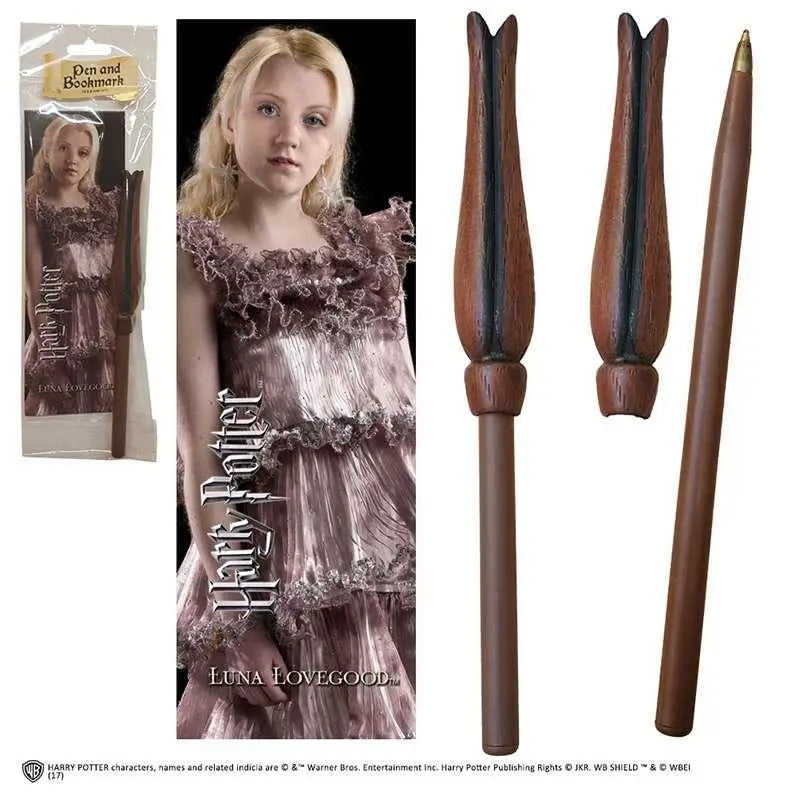 Harry Potter Luna Lovegood brun träpenna och bokmärke med trollstavsdesign i plastförpackning