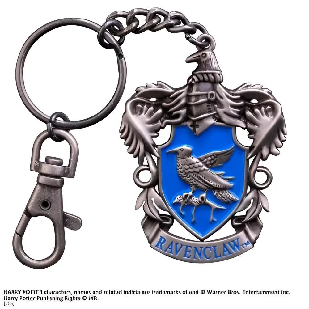 Silvrigt Ravenclaw-vapen nyckelring med blå emaljsköld och örnemblem