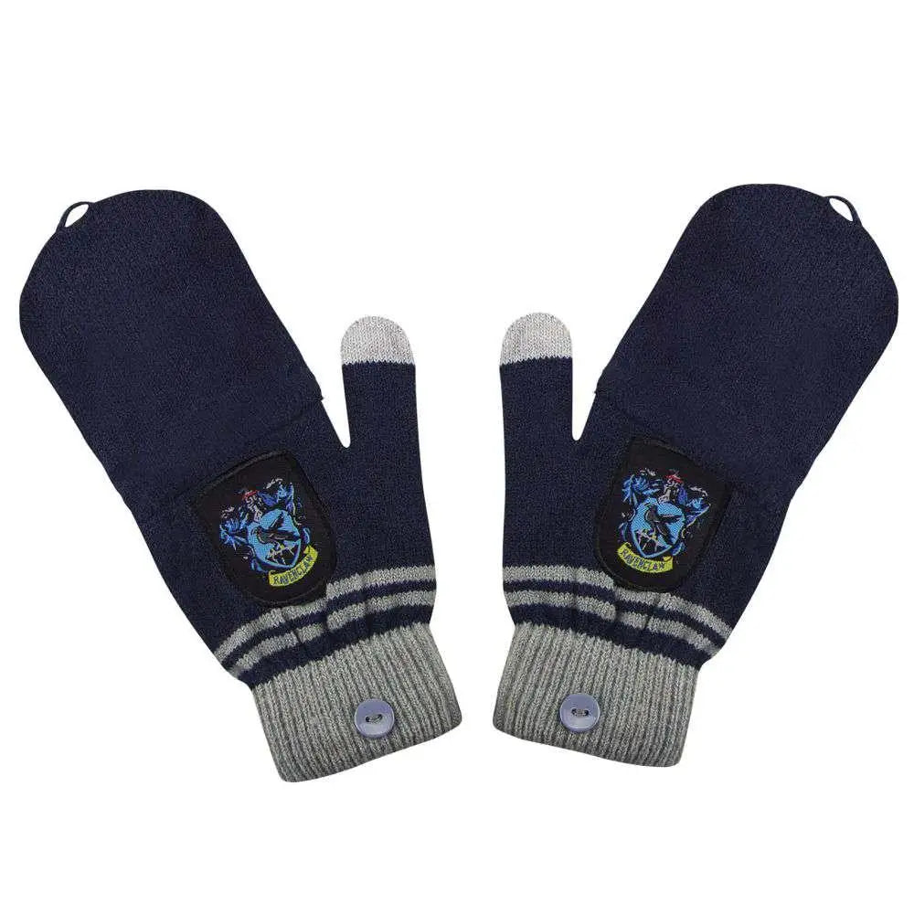 Ravenclaw fingerless handskar i marinblått och grått med emblem