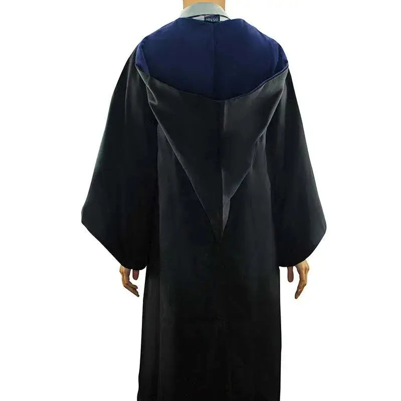 Svart examensklänning med marinblå huva och satintrim, Ravenclaw-robe från Harry Potter