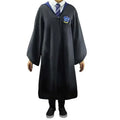Slytherin-robe i svart satin med blå foder och broderat vapen