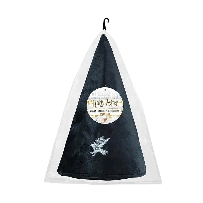 Svart plysch Ravenclaw-studentmössa med silverbroderad örnemblem