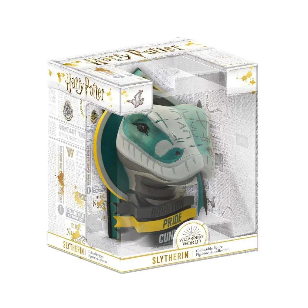 Slytherin-crest samlarfigur-mugg med ormhuvud i grönt och silver