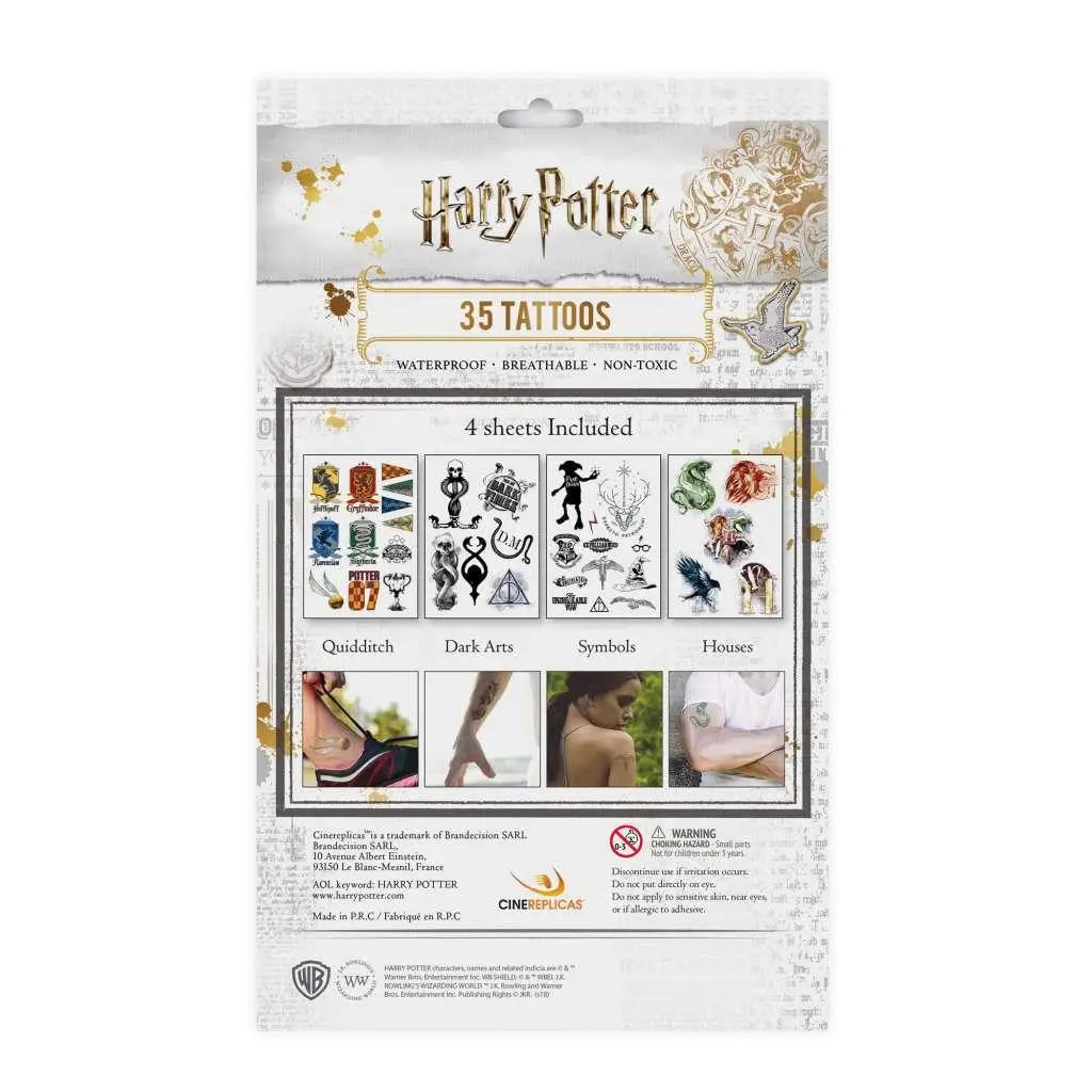 Harry Potter tatueringsset med 35 tillfälliga, vattentäta tatueringar i svart och guld
