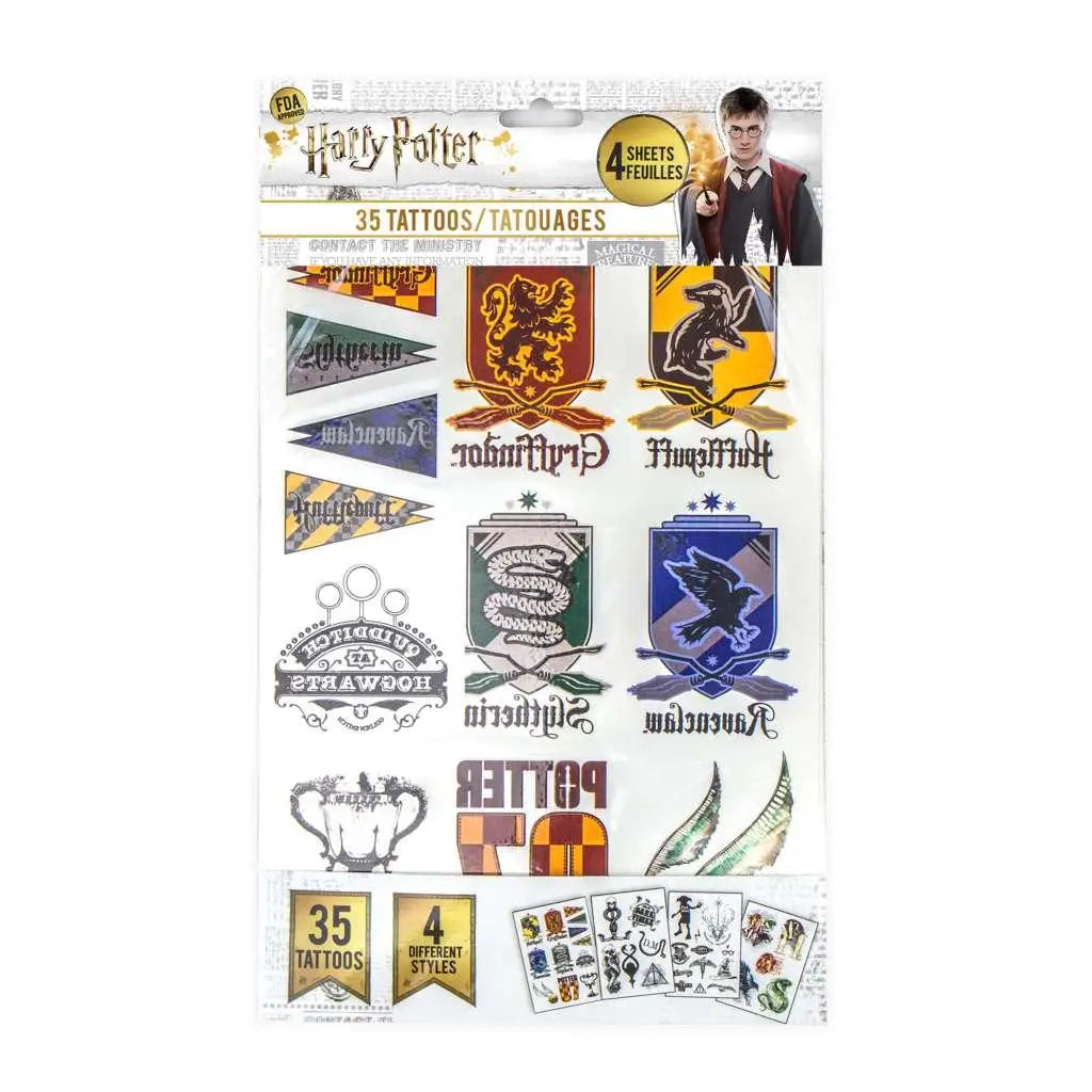 Harry Potter tatueringsset med 35 tillfälliga tatueringar av Hogwarts emblem
