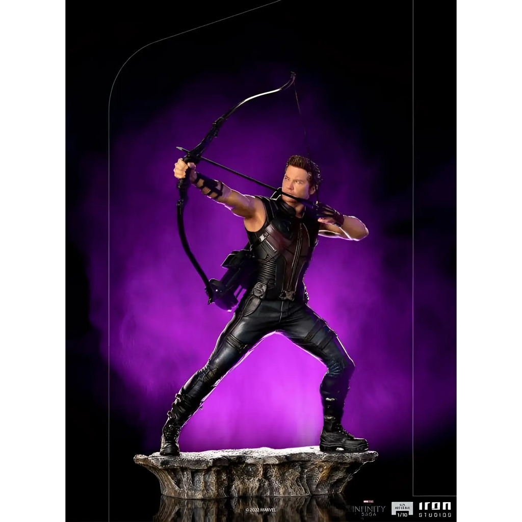 Svart läderklädd Hawkeye-statett i dynamisk bågskyttepose från Battle of NY, Infinity Saga 1/10
