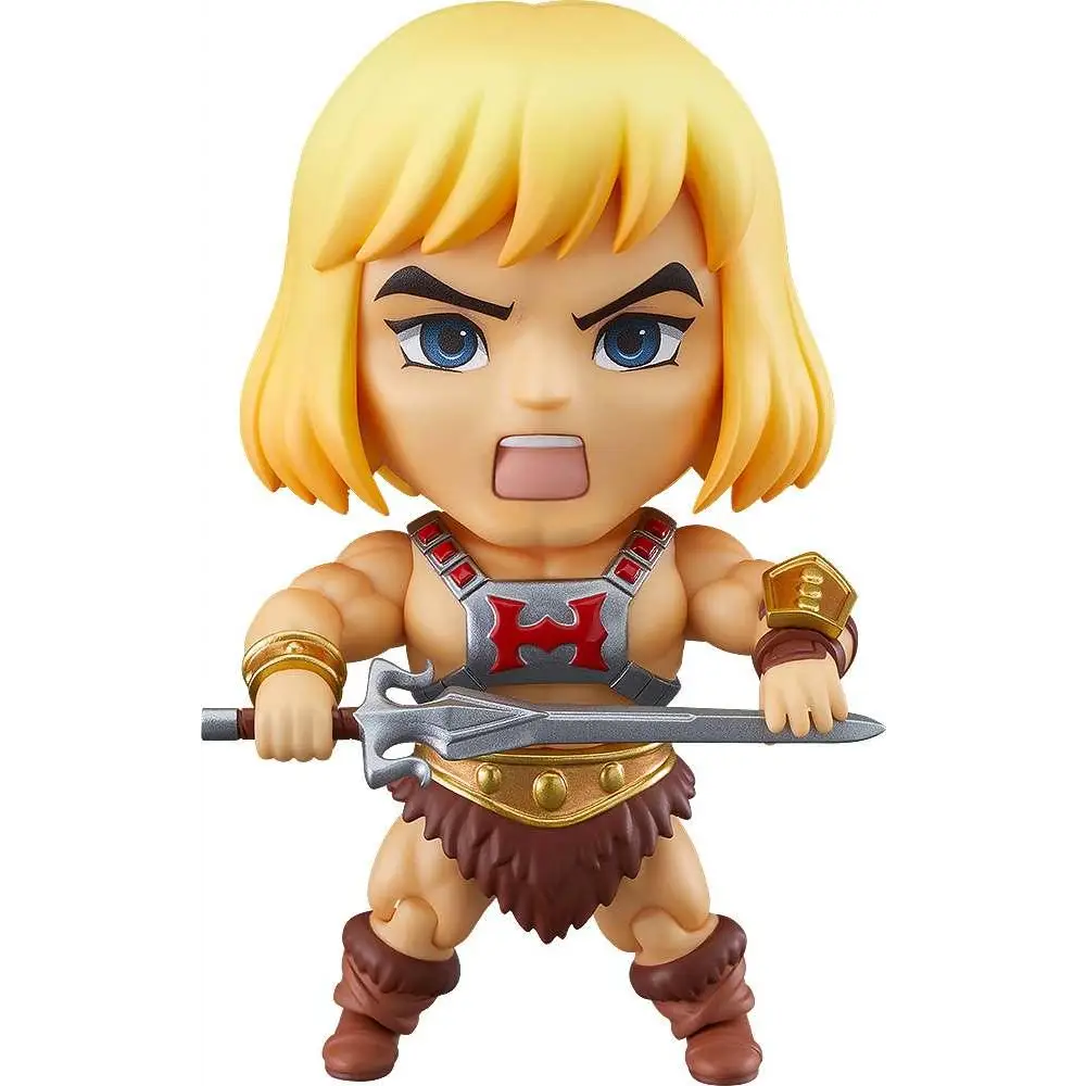 Guldigt hårig, blåögd He-Man Nendoroid i chibi-stil med silverröd rustning