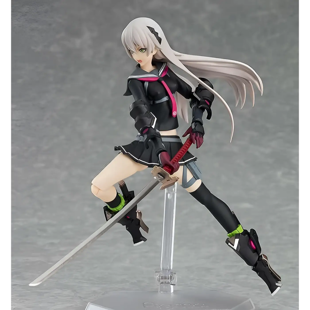 Figma Ichi från Heavily Armed High School Girls, svartrosa figur med silverhår, skoluniform och rödsvärd
