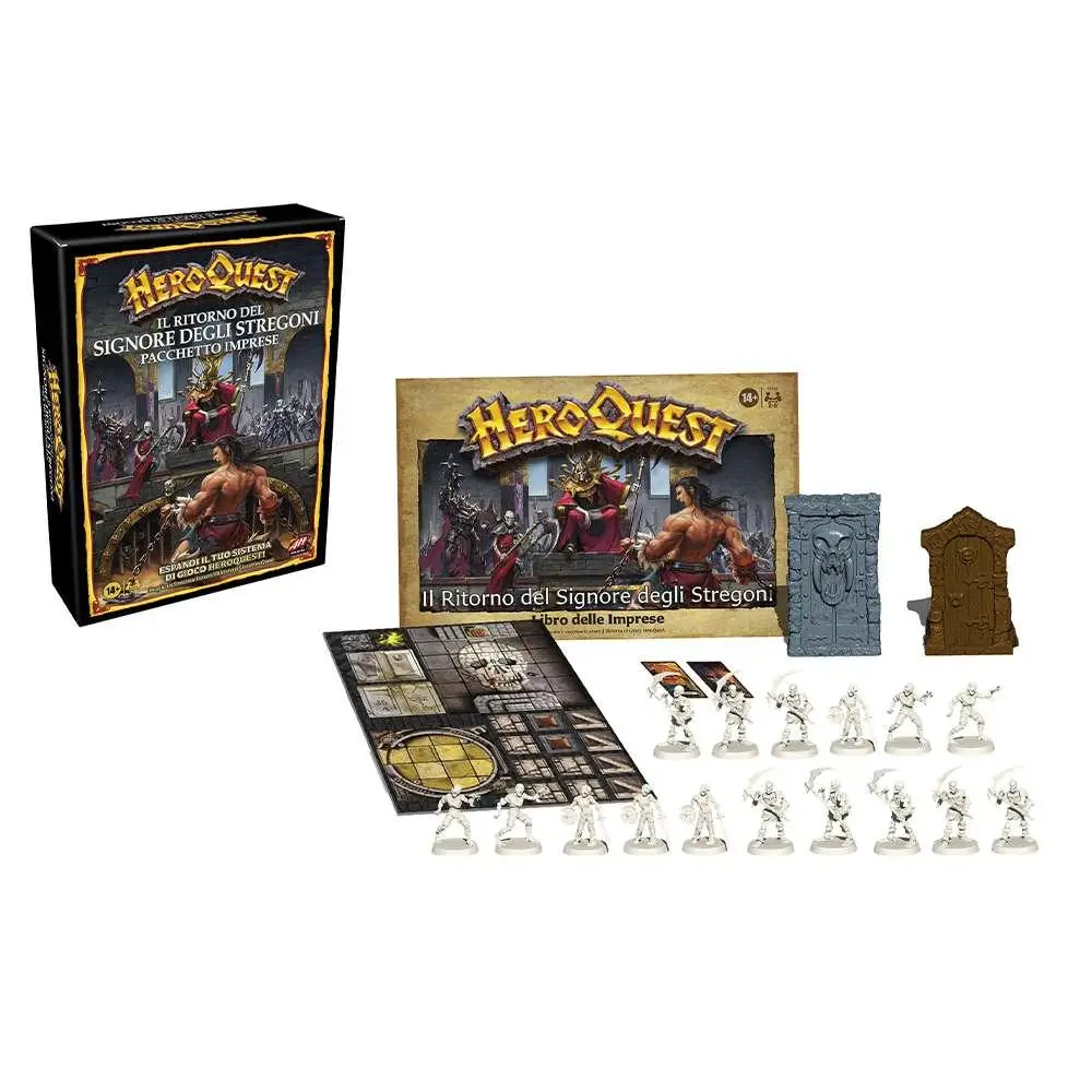 HeroQuest: Il Ritorno del Signore degli Stregoni expansionsbox med svart-guld design och fantasykonst