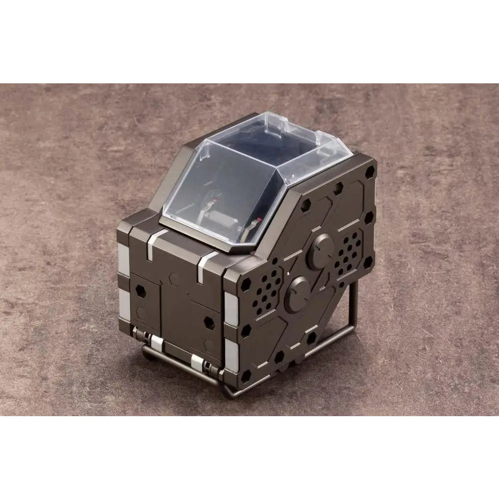 Mörkgrå metallbox med transparent plastlock, vita ränder, cirkulära ventiler och stadig bas i Hexa Gear Booster Pack 004 - Multi Pod