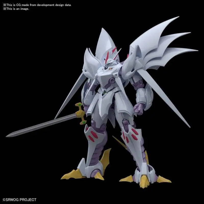 Vit HG Cybaster 1/144 vitlila mecha med svärd, guldfötter och röda accenter