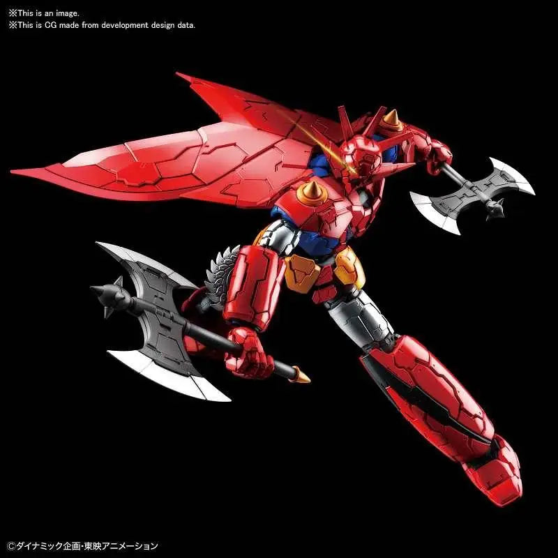 Röd och gul pansrad robotfigur med silveryxor i HG Getter Dragon Infinitism 1/144 byggsats