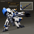 Blå och vit HG Mailes Byakuchi Gundam-modell med borrarm i 1/72-skala