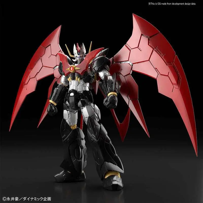Röd och svart pansrad robot med gulddetaljer, stora vingar, HG Mazinkaiser Infinitism 1/144 byggsats