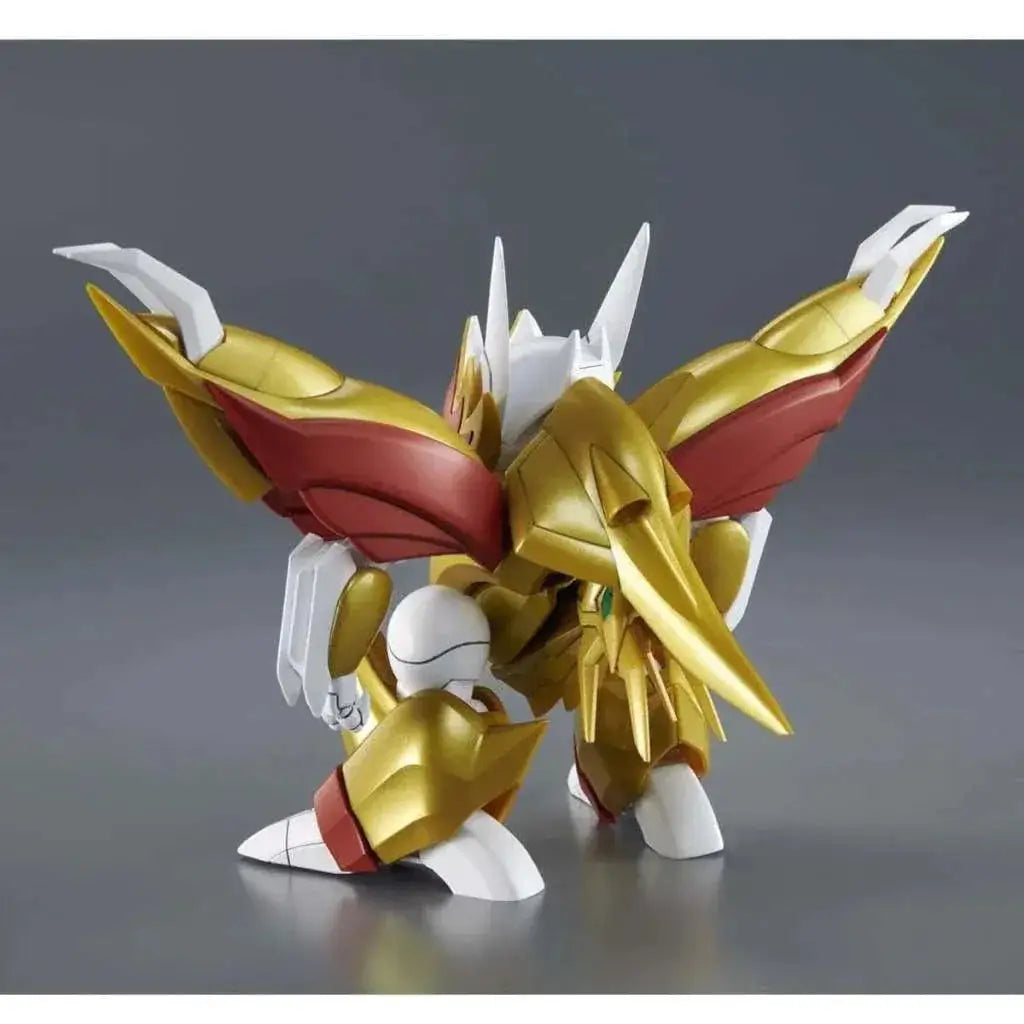 Guldvit pansrad robotfigur Hg Ryuseimaru med röda vingdetaljer och metallisk finish