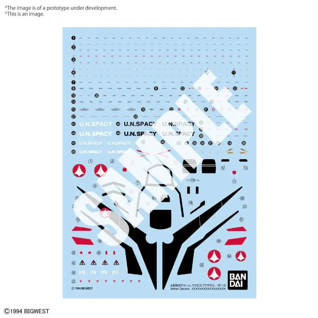 Ljusblå plastfolie med svarta och röda decals för HG YF-19 1/100 Gundam-modell