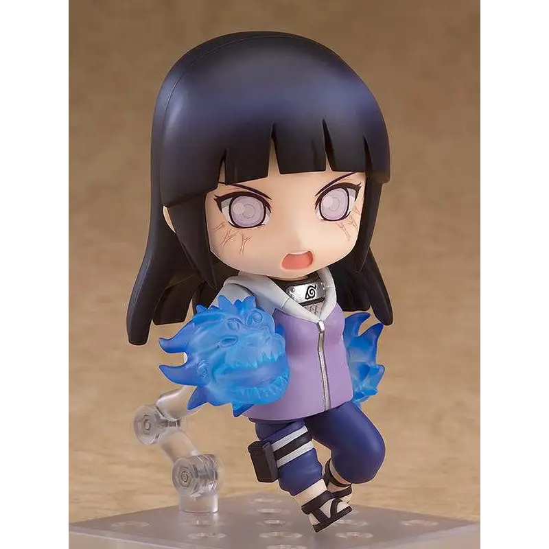 Chibi Hinata Hyuga Nendoroid-figur från Naruto Shippuden, svart hår och lila jacka med blå drake
