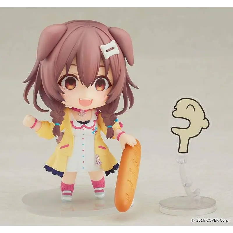 Chibi Nendoroid-figur av Inugami Korone från Hololive med rosa hår och kaninöron