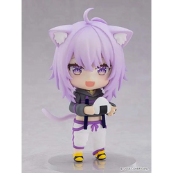Chibi Nekomata Okayu Nendoroid-figur med lila hår, kattöron och ägg