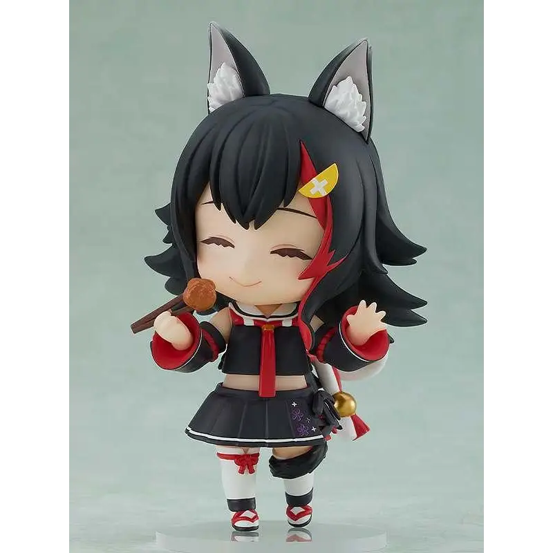 Chibi Nendoroid-figur av Hololive Ookami Mio med rävöron och svart hår