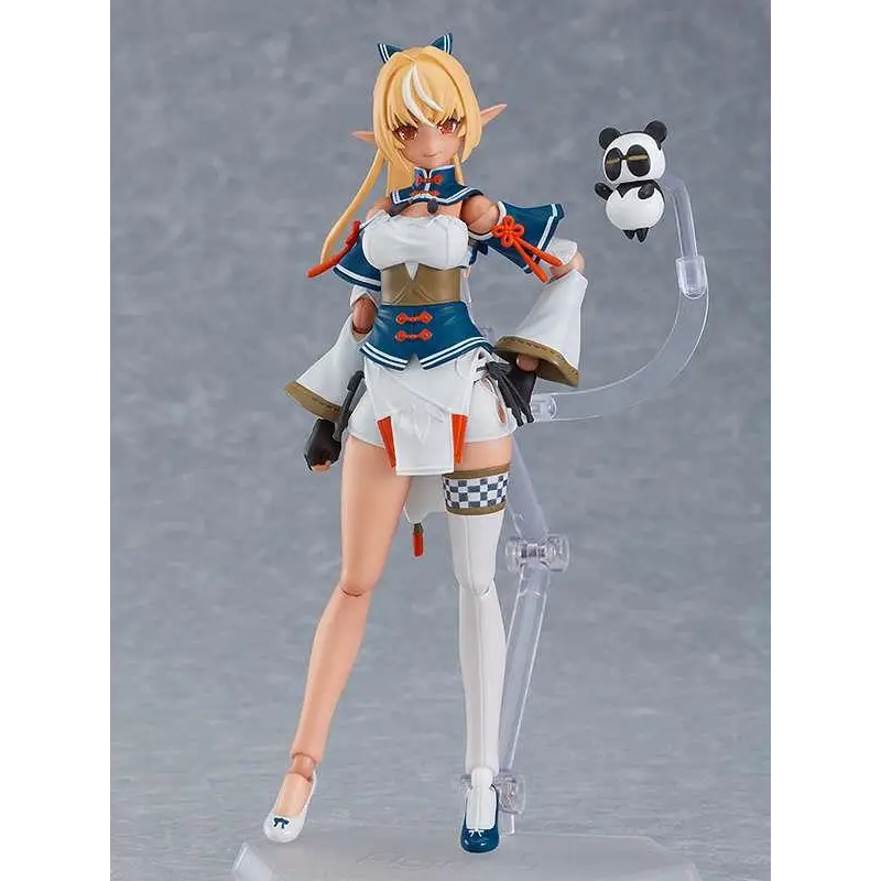 Shiranui Flare figma actionfigur med blonda alv i blå-vit sjömanströja och panda