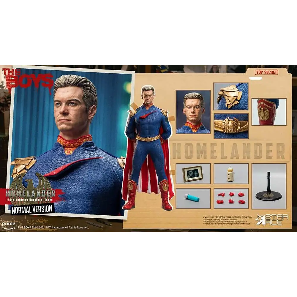 Homelander 1/6 figur från The Boys i blå-röd dräkt med gulddetaljer
