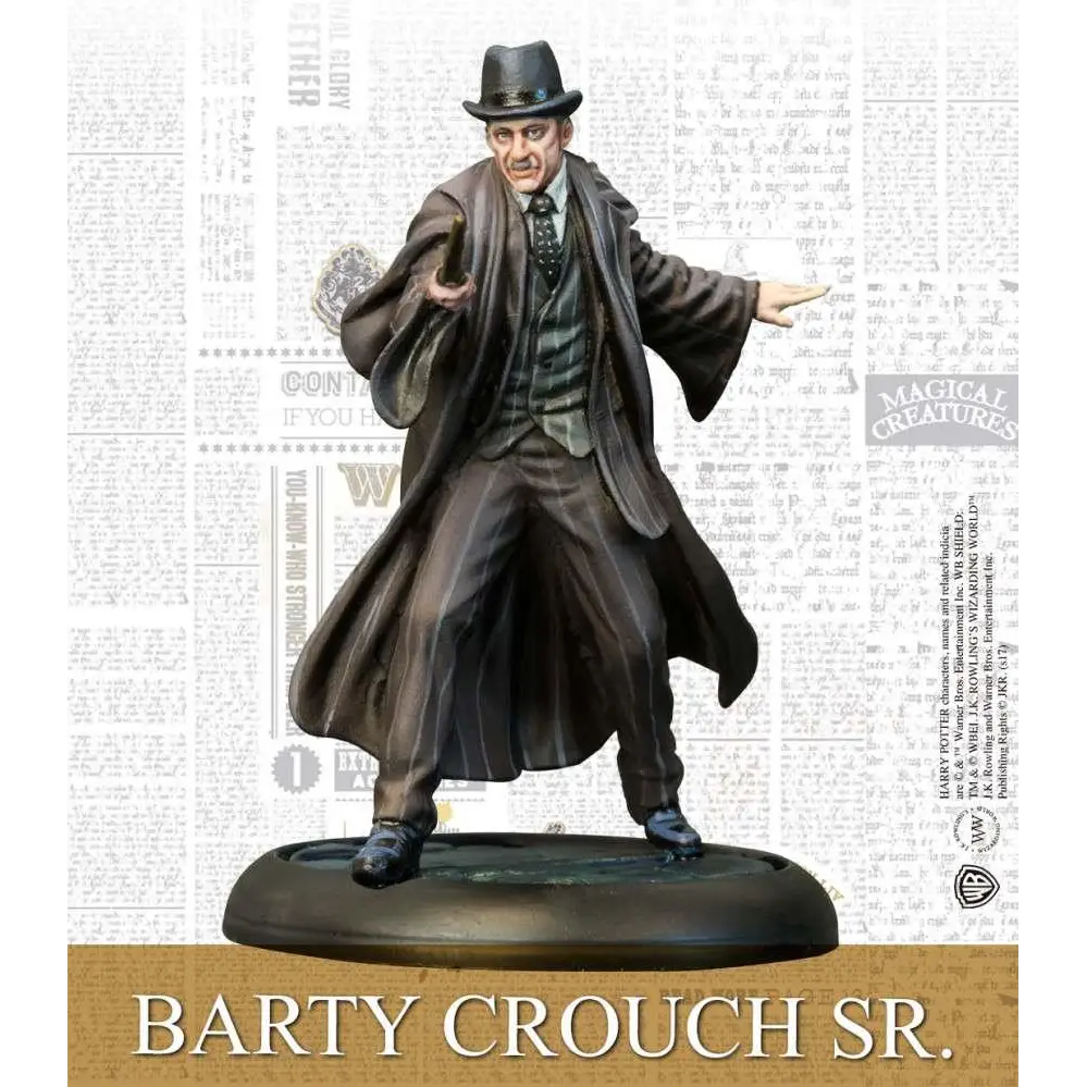 Detaljerad målad figurin av Barty Crouch Sr i Hpmag Aurors-set