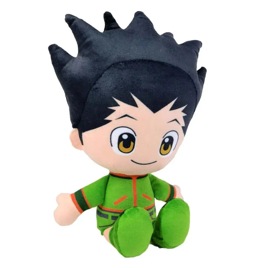 Hunter x Hunter Gon Freecss plush med spretigt svart hår och grön outfit med orange kant
