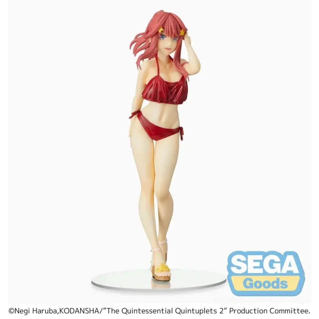 Röd bikini-klädd Itsuki Nakano PM-figur med rosa hår och stjärnaccessoarer från The Quintessential Quintuplets 2