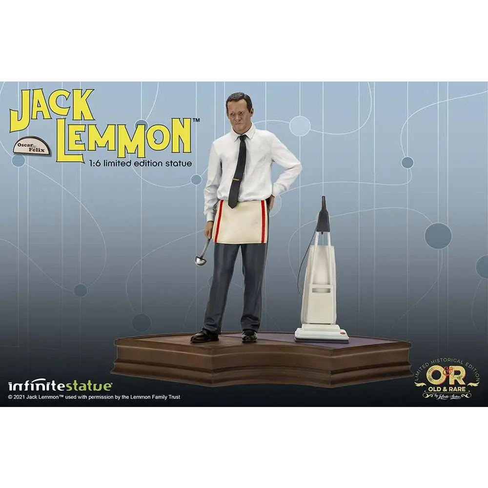 Jack Lemmon 1:6 begränsad utgåva staty i vit skjorta, svart slips och beige förkläde med röd kant